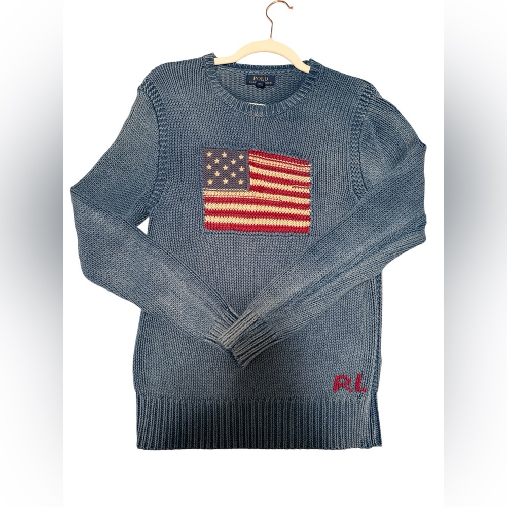 Polo by Ralph Lauren Blue Sweater with American Flag